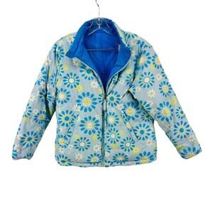 L.L. Bean Down Reversible Girls Blue Floral Puffer Coat Size Large